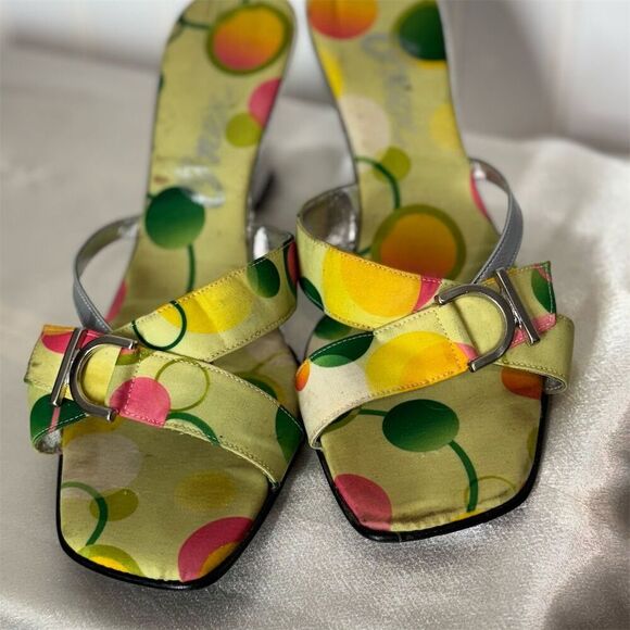 Onex Sandals Size 8 Polka Dot Wedge Heels Retro Y2K Slip On Multicolor - Picture 2 of 8